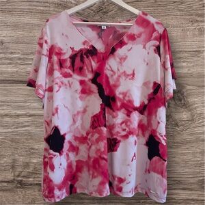 Calvin Klein Pink and Black Print Short Sleeve Top Size 2X